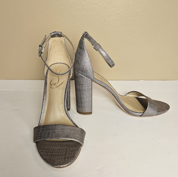 Sam Edelman Women's Yaro Ankle Strap Block Heel Sandals Metallic Gray Size 8 - Picture 7 of 11